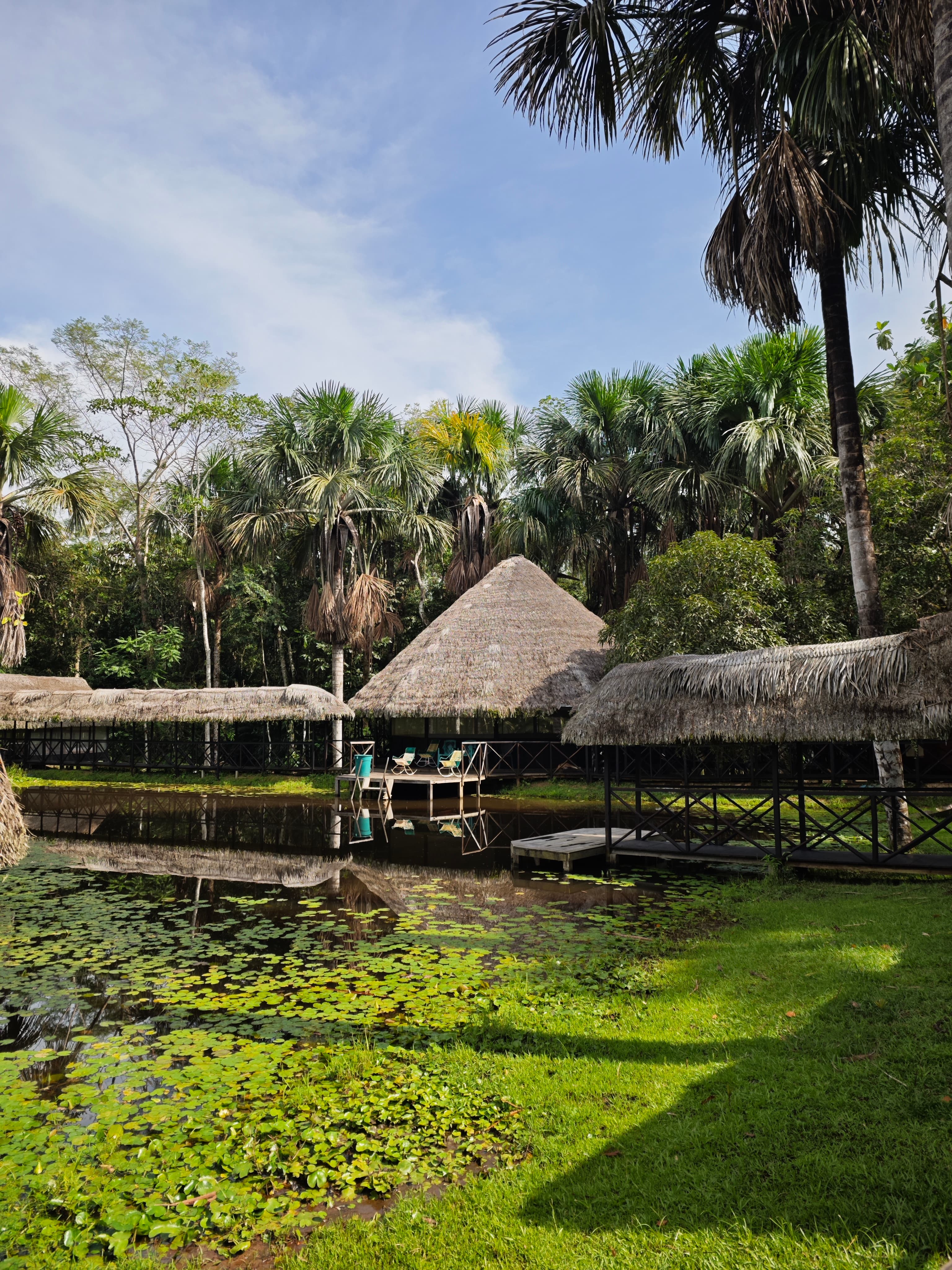 The maloka at Dreamglade, looking across the still lake